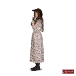 Hooggesloten Witte Jurk Met Bruine Print (Charles Dickens)