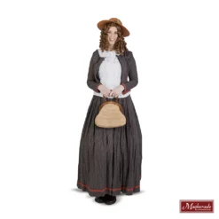 Charles Dickens: Donkerblauwe Rok En Vest Met Print En Witte Blouse