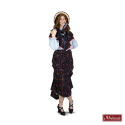 Charles Dickens: Zwarte Rok Met Bloemenprint En Bijpassende Omslag En Lichtblauwe Blouse