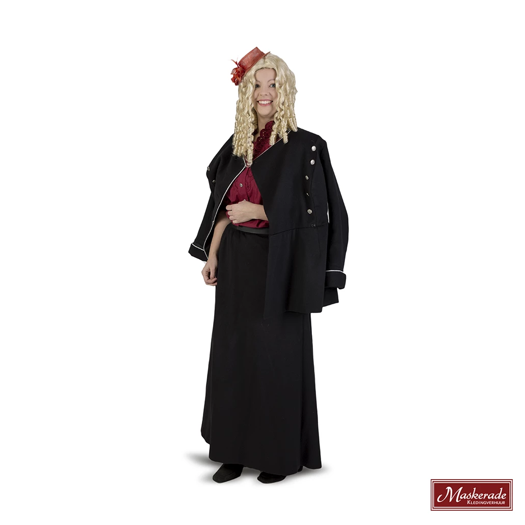 Charles Dickens: Zware Zwarte Rok Met Bijpassend Vest En Rode Blouse 3 Charles Dickens: Zware Zwarte Rok Met Bijpassend Vest En Rode Blouse