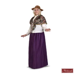 Charles Dickens: Paars Gestreepte Rok Met Witte Blouse En Gebloemde Overslag Met Goud Randje