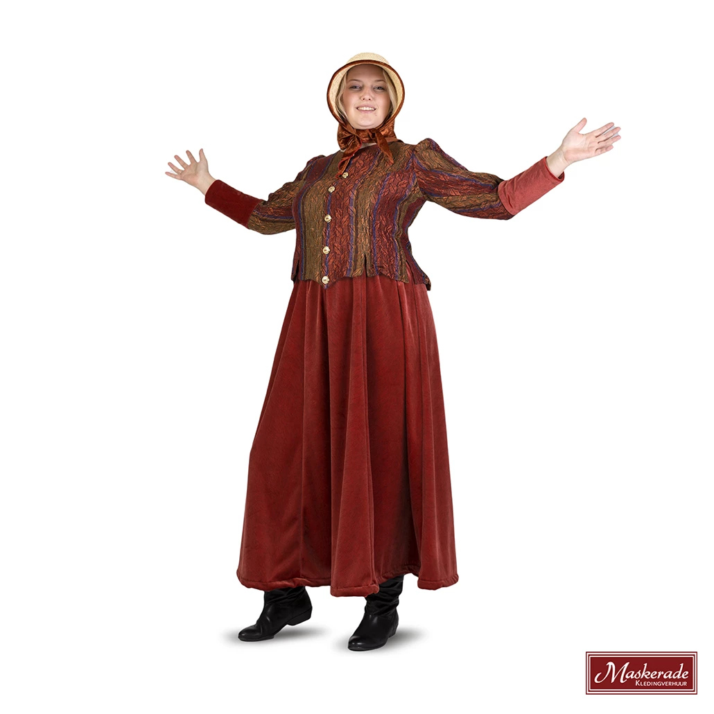 Charles Dickens: Oranje Fluwelen Rok Met Bijpassende Mouwen Op Gekleurd Vest 3 Charles Dickens: Oranje Fluwelen Rok Met Bijpassende Mouwen Op Gekleurd Vest