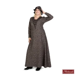 Charles Dickens: Olijfgroene Jurk Met Patroon En Mutsje