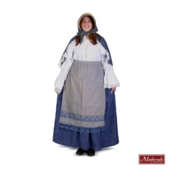 Charles Dickens: Blauwe Rok Met Patroon En Witte Blouse En Blauw Kanten Overslag