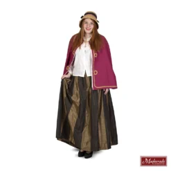 Charles Dickens: Bruine Rok Met Witte Blouse En Bordeaux Cape