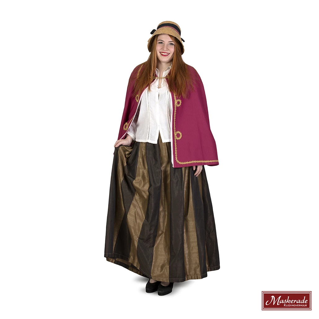 Charles Dickens: Bruine Rok Met Witte Blouse En Bordeaux Cape 3 Charles Dickens: Bruine Rok Met Witte Blouse En Bordeaux Cape