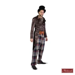 Charles Dickens: Bruine Glanzende Rokjas Met Oranje Vest En Bruine Blouse En Blauw Geruiten Broek