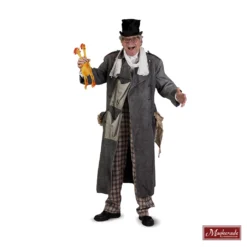 Charles Dickens: Lange Grijze Zware Overjas Met Zwart Vest En Grijsrode Geruiten Broek