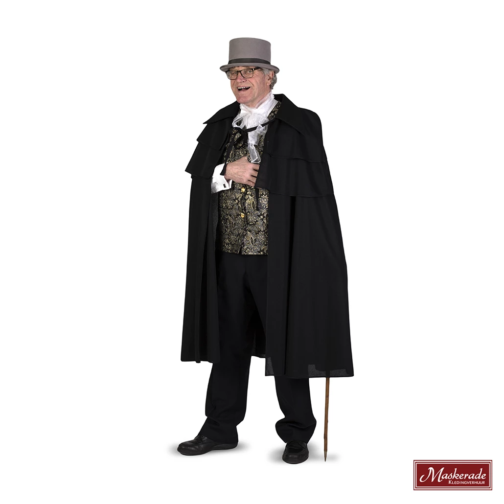 Charles Dickens: Zwarte Cape Met Gouden Bloemenprint Vest En Zwarte Broek 3 Charles Dickens: Zwarte Cape Met Gouden Bloemenprint Vest En Zwarte Broek