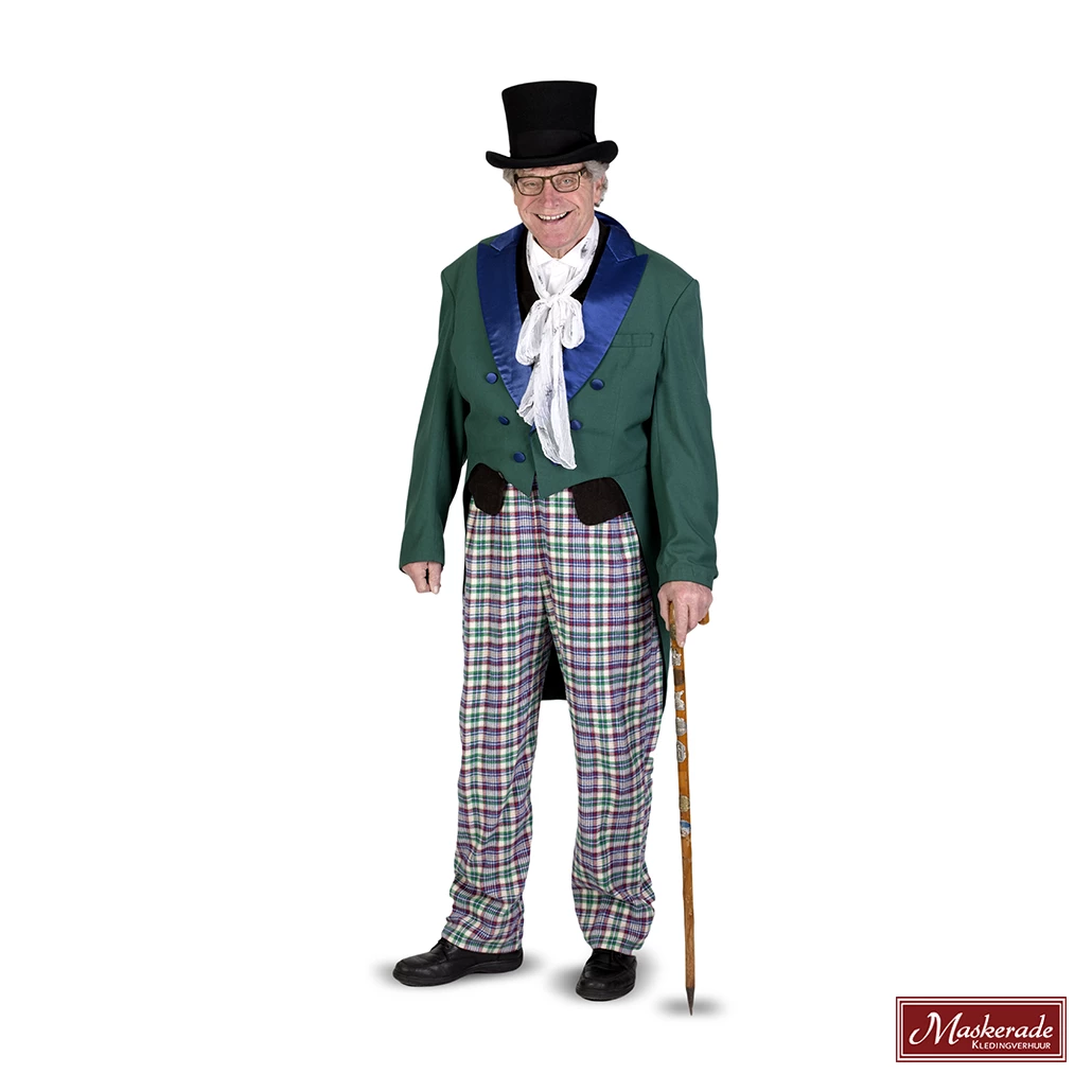 Charles Dickens: Groenblauwe Rokjas Met Grijs Vest En Geruiten Broek 3 Charles Dickens: Groenblauwe Rokjas Met Grijs Vest En Geruiten Broek