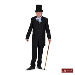 Charles Dickens: Zwarte Lange Krijtstreep Jas Met Bijpassende Broek En Grijs Vest