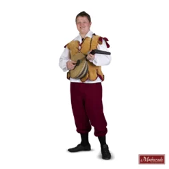 Middeleeuws Bruin Gilet Met Witte Blouse En Bordeaux Broek