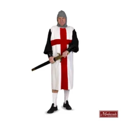 Middeleeuws Kruisvaardersgewaad In Wit, Zwart Met Een Rood Kruis