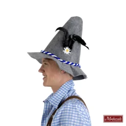 Grijze Tiroler Hoed Met Blauw-wit Touw