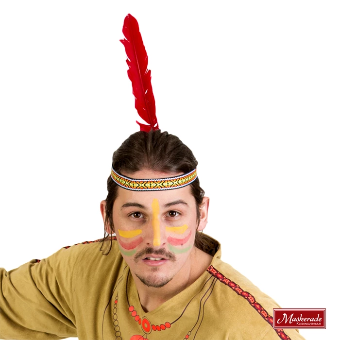 Indianenbandje Met één Veer, Diverse Kleuren Mogelijk 3 Indianenbandje Met één Veer, Diverse Kleuren Mogelijk